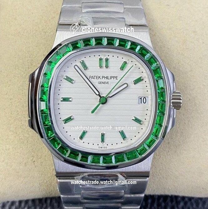 Nautilus Jumbo 5711 PF 1:1 Best Edition White Textured Dial Diamonds Bezel on SS Bracelet A324 Nautilus Jumbo 5711 PF 1:1 Best Edition White Textured Dial Diamonds Bezel on SS Bracelet A324