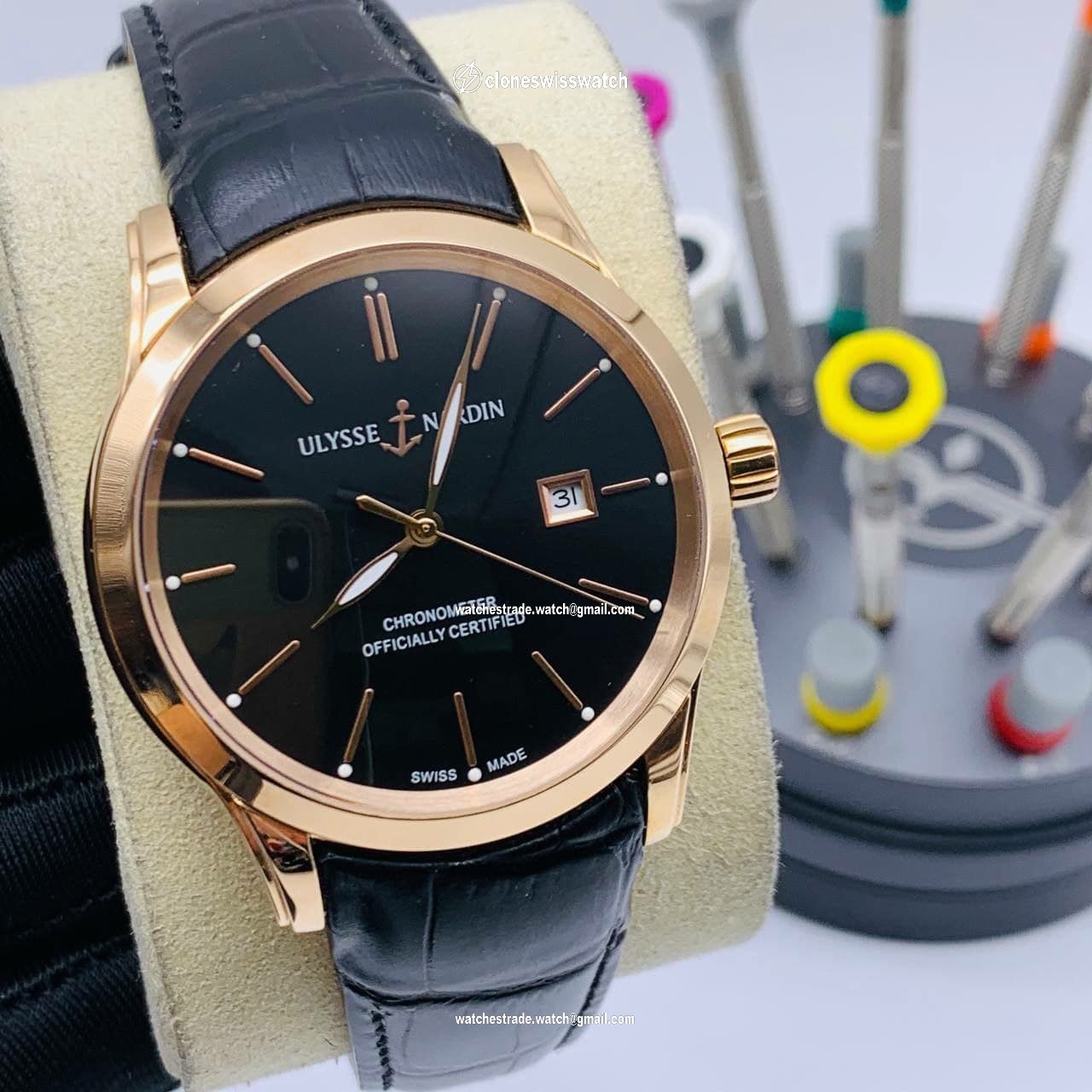 UN Classic Black Dial Gold Case on Black Leather Strap UN Classic Black Dial Gold Case on Black Leather Strap