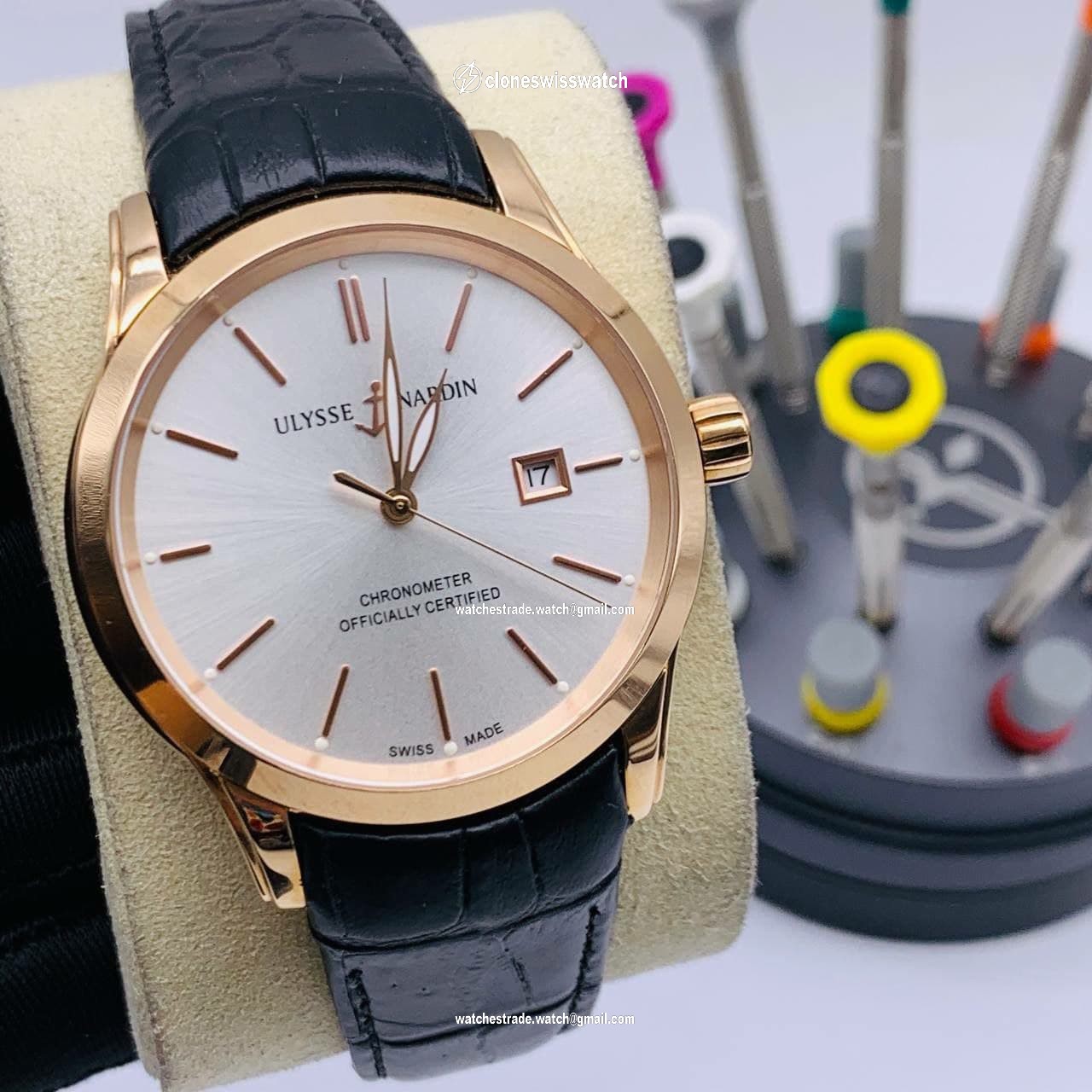 UN Classic White Dial Gold Case on Black Leather Strap UN Classic White Dial Gold Case on Black Leather Strap