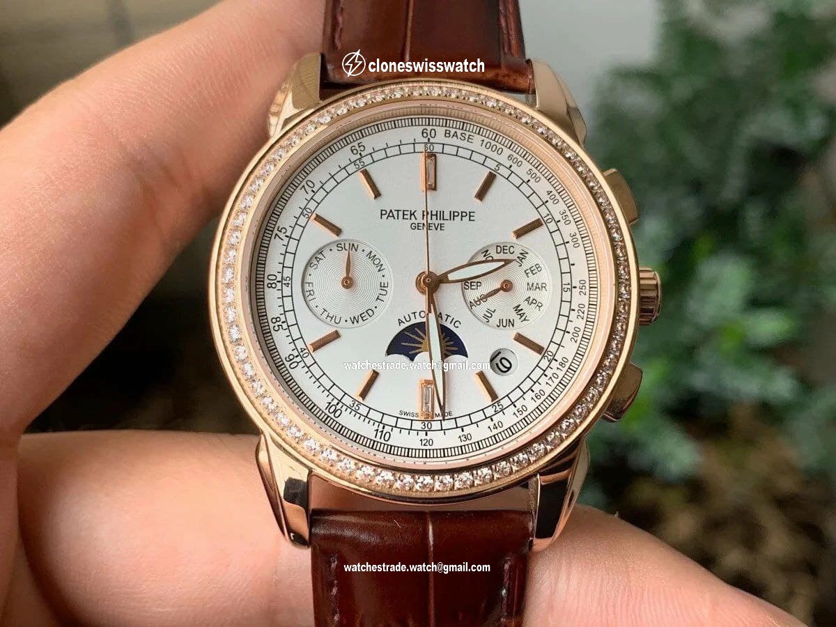 Patek Philippe 5270 1:1 Best Edition Version Diamond on Brown Leather Strap Patek Philippe 5270 1:1 Best Edition Version Diamond on Brown Leather Strap