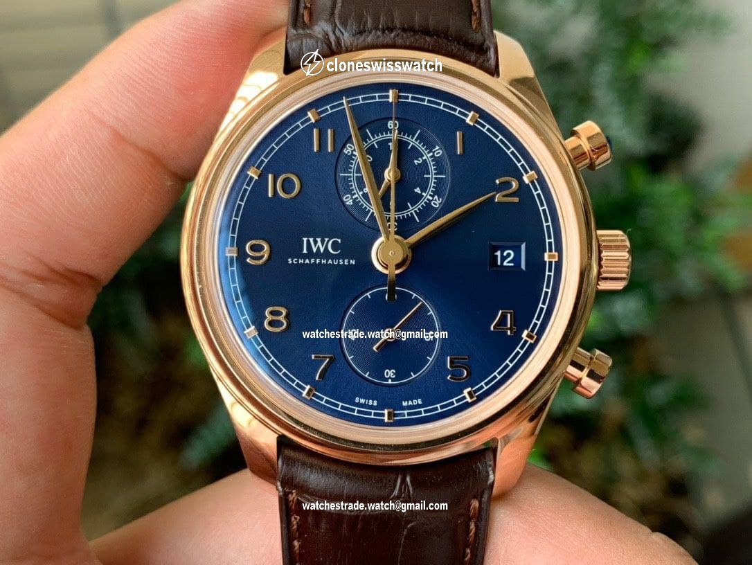 Portugieser Chrono Classic 42 RG IW3903 1:1 Best Edition Blue Dial on Brown Leather Strap Portugieser Chrono Classic 42 RG IW3903 1:1 Best Edition Blue Dial on Brown Leather Strap