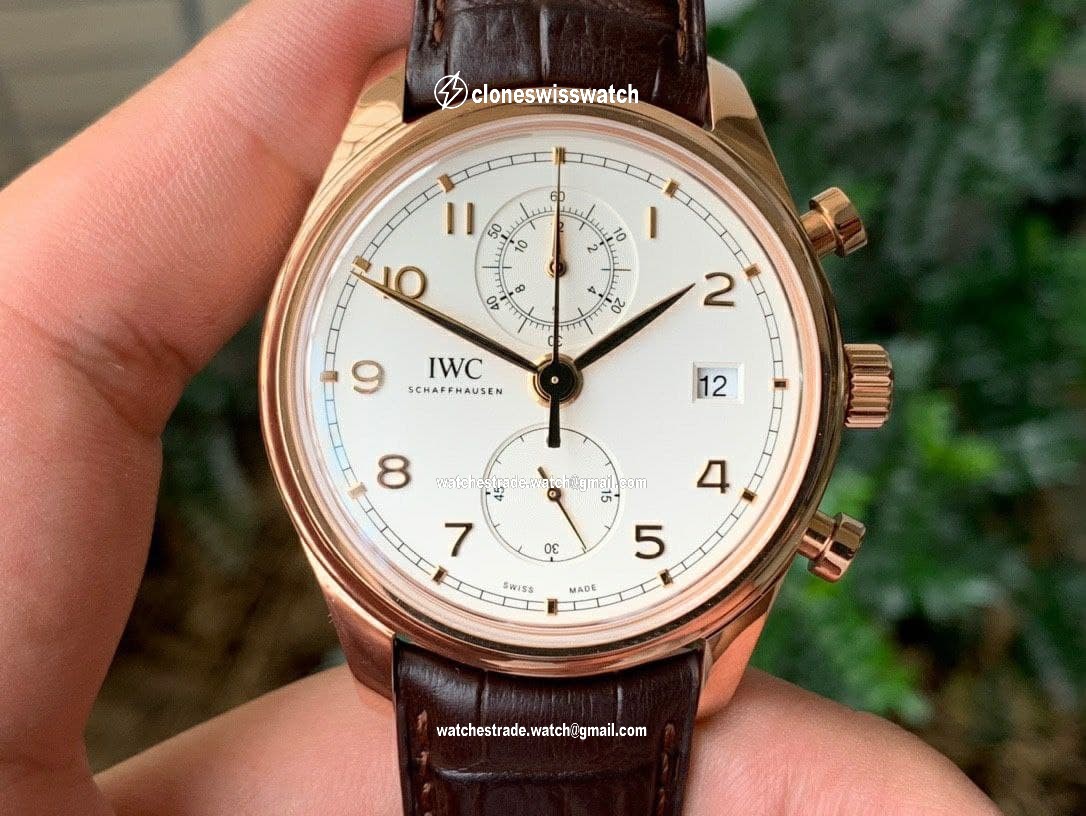 Da Vinci Chrono IW3934 RG 1:1 Best Edition White Dial Gold Markers on Brown Leather Strap Da Vinci Chrono IW3934 RG 1:1 Best Edition White Dial Gold Markers on Brown Leather Strap