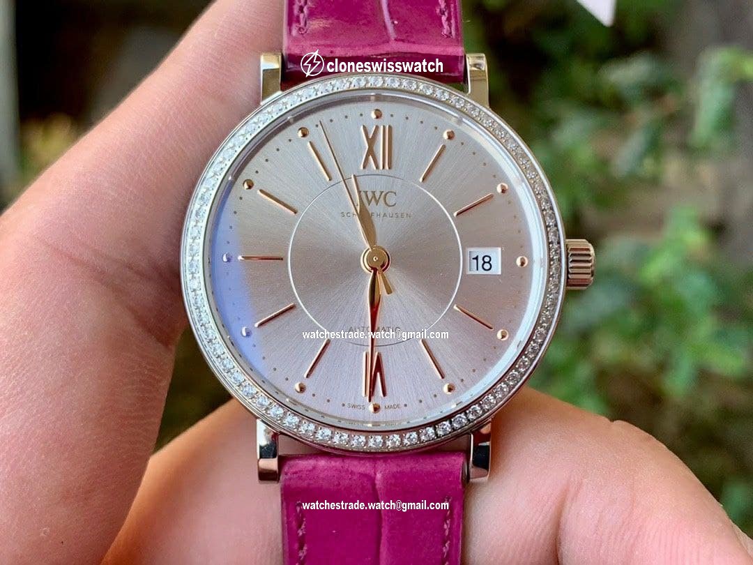 Portofino 37mm SS V7F 1:1 Best Edition White Dial Diamonds Bezel on Pink Leather Portofino 37mm SS V7F 1:1 Best Edition White Dial Diamonds Bezel on Pink Leather