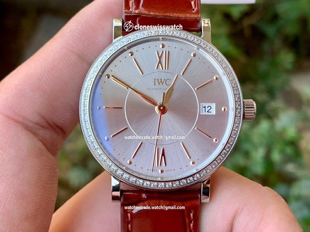 Portofino 37mm SS V7F 1:1 Best Edition White Dial Diamonds Bezel on Brown Leather Strap Portofino 37mm SS V7F 1:1 Best Edition White Dial Diamonds Bezel on Brown Leather Strap