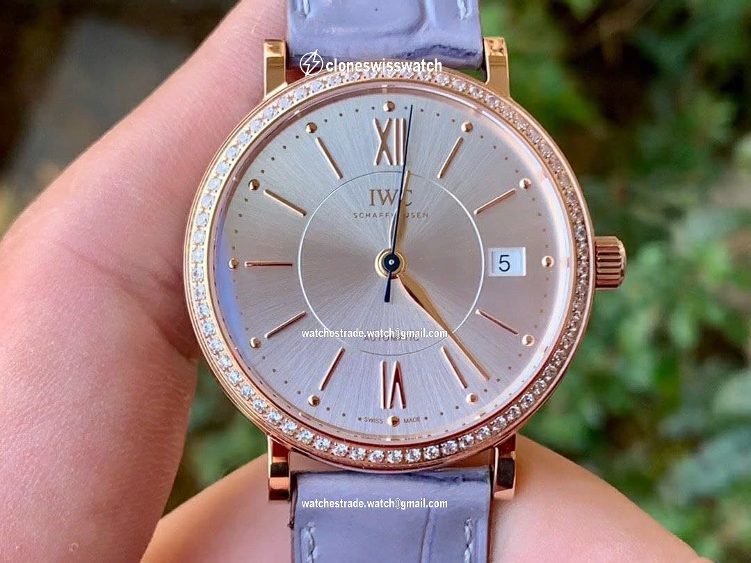 Portofino 37mm RG V7F 1:1 Best Edition Silver Dial Diamonds Bezel on Gray Leather Strap Portofino 37mm RG V7F 1:1 Best Edition Silver Dial Diamonds Bezel on Gray Leather Strap