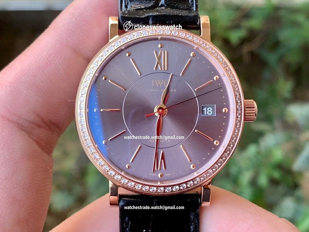 Portofino 37mm RG V7F 1:1 Best Edition Gray Dial Diamonds Bezel on Black Leather Strap Portofino 37mm RG V7F 1:1 Best Edition Gray Dial Diamonds Bezel on Black Leather Strap