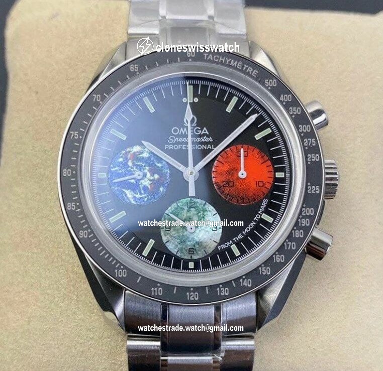 Speedmaster From Moon to Mars 1:1 Best Edition Black Dial on SS Bracelet Manual Winding Chrono Movement Speedmaster From Moon to Mars 1:1 Best Edition Black Dial on SS Bracelet Manual Winding Chrono Movement