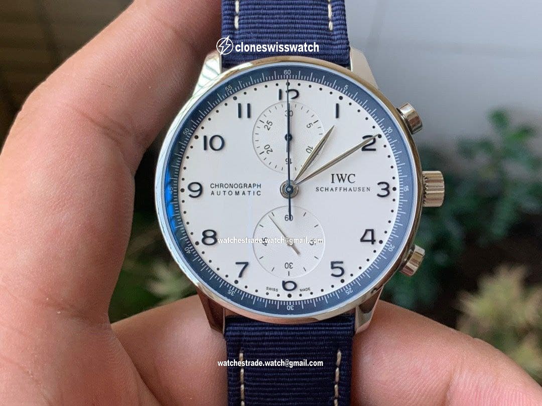 Portugieser Chronograph 'Bucherer Edition1:1 Best Edition White/Blue on Blue Nylon Strap A7750 (Slim Movement) Portugieser Chronograph 'Bucherer Edition1:1 Best Edition White/Blue on Blue Nylon Strap A7750 (Slim Movement)