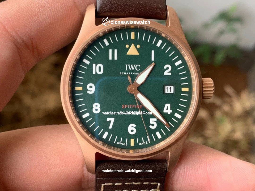 IWC Spitfire Automatic Bronze IW326802 MKF 1:1 Best Edition Green Dial on Brown Leather Strap MIYOTA 9015 IWC Spitfire Automatic Bronze IW326802 MKF 1:1 Best Edition Green Dial on Brown Leather Strap MIYOTA 9015