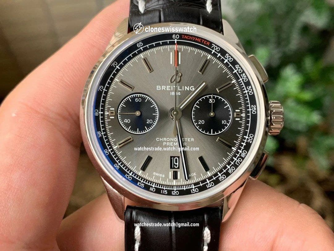 PREMIER B01 CHRONO SS 42MM GF 1:1 BEST EDITION WHITE/Grey DIAL ON BLACK LEATHER STRAP PREMIER B01 CHRONO SS 42MM GF 1:1 BEST EDITION WHITE/Grey DIAL ON BLACK LEATHER STRAP