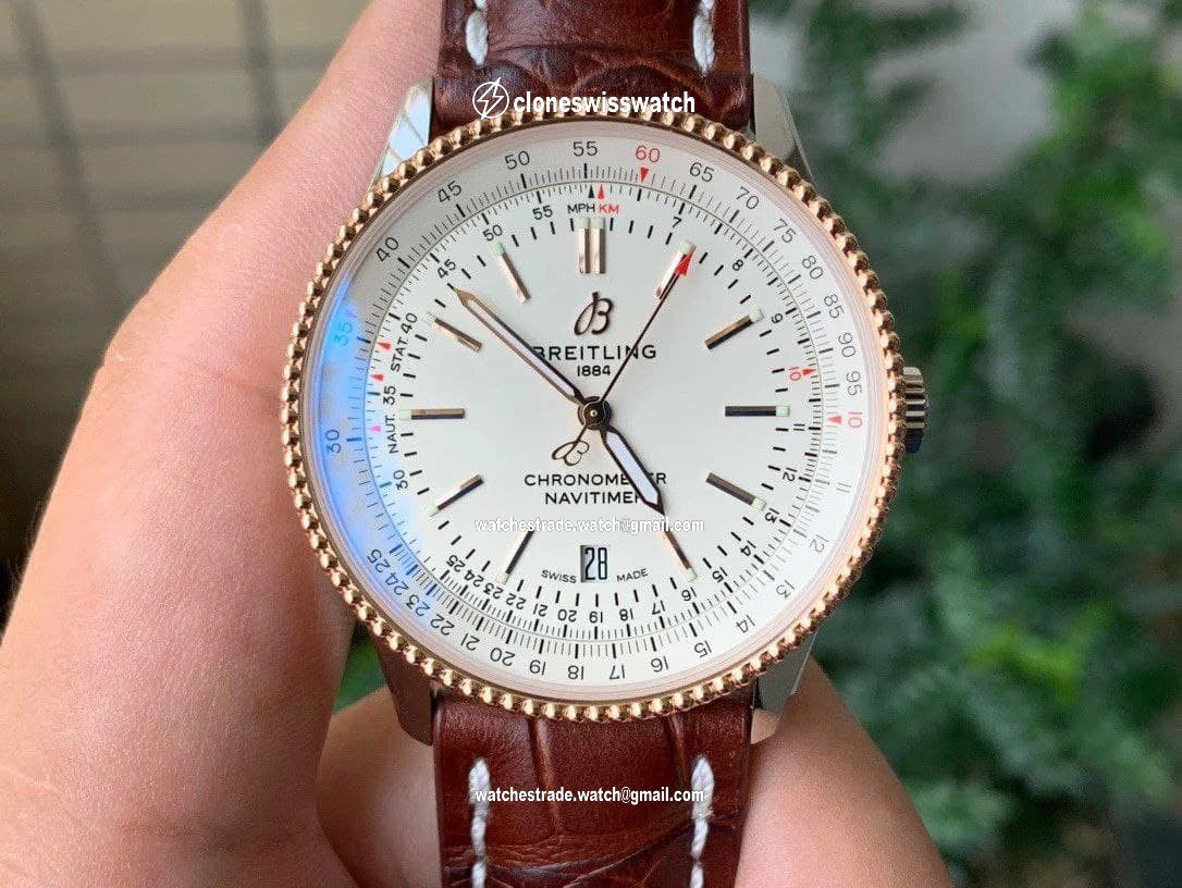 Navitimer 1 SS 41mm V7F 1:1 Best Edition RG Bezel White Dial on Brown Leather Strap Navitimer 1 SS 41mm V7F 1:1 Best Edition RG Bezel White Dial on Brown Leather Strap