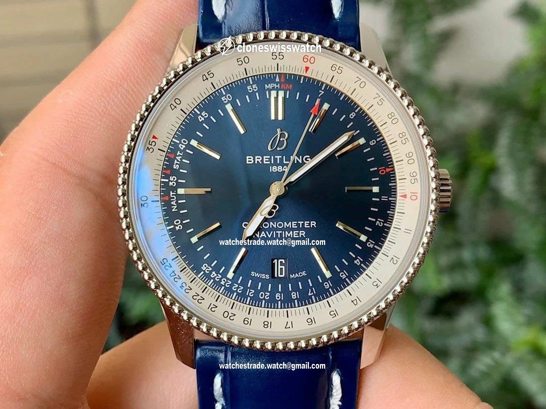 Navitimer 1 SS 41mm V7F 1:1 Best Edition SS Bezel Blue Dial on Blue Leather Strap Navitimer 1 SS 41mm V7F 1:1 Best Edition SS Bezel Blue Dial on Blue Leather Strap