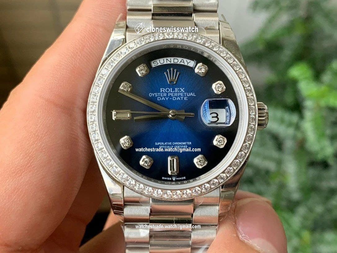 Rolex DayDate 36mm Dia Pres 904L SS/SS Blue/Diam 1:1 Best Edition Version Rolex DayDate 36mm Dia Pres 904L SS/SS Blue/Diam 1:1 Best Edition Version