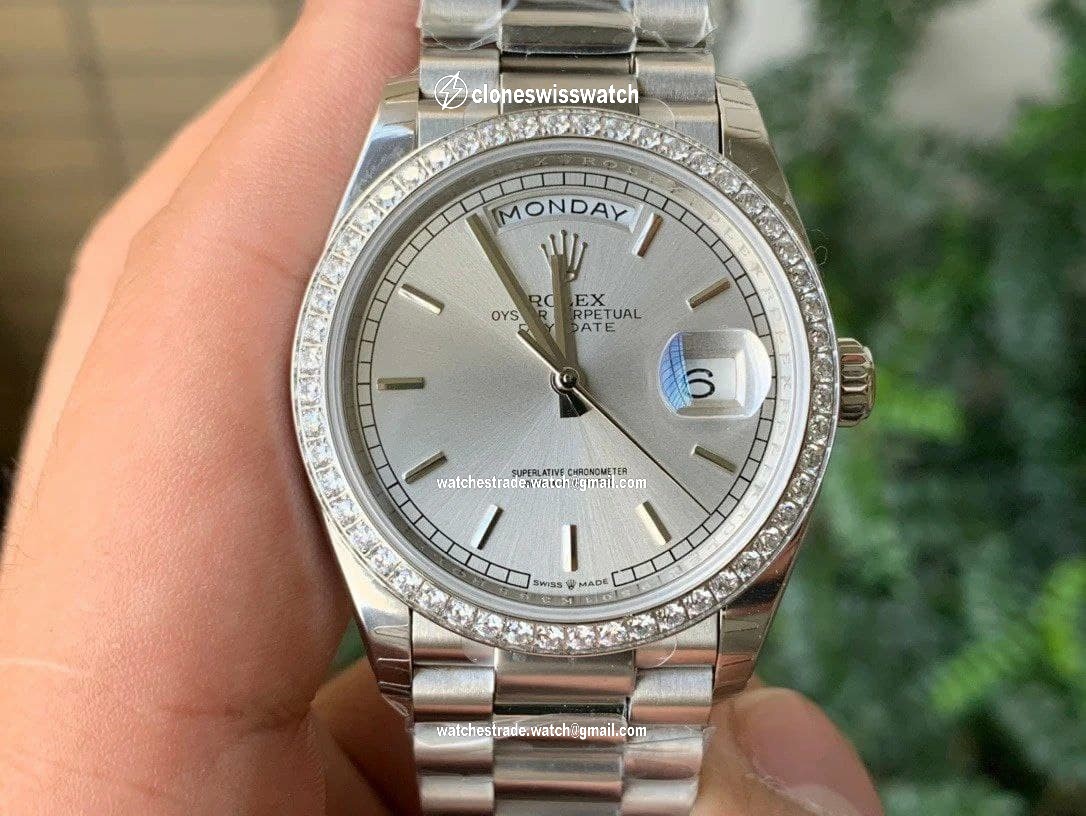 Rolex DayDate 36mm Dia Pres SS/SS Silv Wht Stk 1:1 Best Edition Version Rolex DayDate 36mm Dia Pres SS/SS Silv Wht Stk 1:1 Best Edition Version