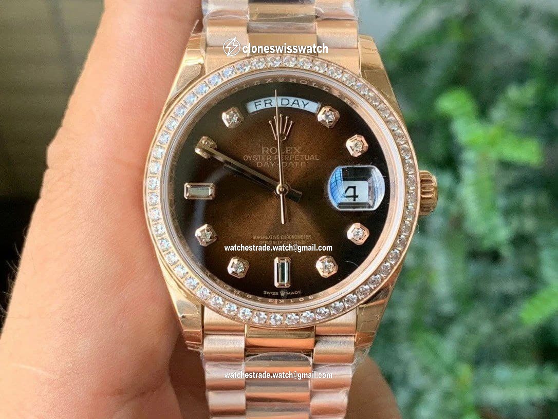 Rolex DayDate 36mm Flt Pres 904L YG/YG G-Brown/Dia 1:1 Best Edition Version Rolex DayDate 36mm Flt Pres 904L YG/YG G-Brown/Dia 1:1 Best Edition Version