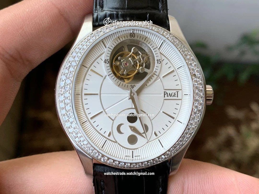 Piaget Gouverneur Tourbillon SS OXF Best Edition White Dial Diamonds Bezel on Brown Leather Strap Piaget Gouverneur Tourbillon SS OXF Best Edition White Dial Diamonds Bezel on Brown Leather Strap