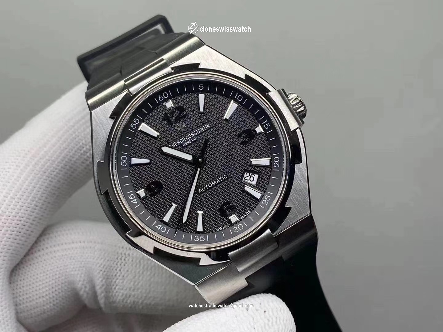 OVERSEAS SS 1:1 BEST EDITION BLACK TEXTURED DIAL ON BLACK RUBBER STRAP back OVERSEAS SS 1:1 BEST EDITION BLACK TEXTURED DIAL ON BLACK RUBBER STRAP back