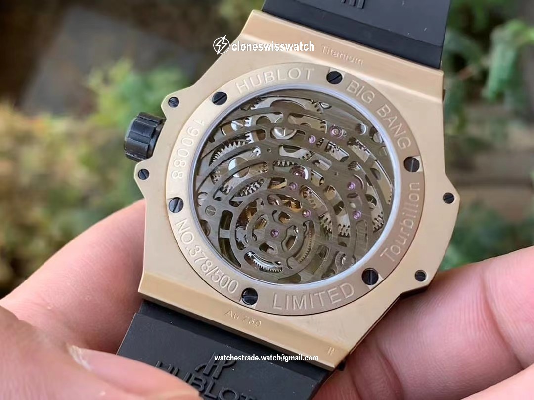 BIG BANG TOURBILLON KING 45MM YG MJF BEST EDITION SKELETON DIAL ON BLACK RUBBER STRAP back BIG BANG TOURBILLON KING 45MM YG MJF BEST EDITION SKELETON DIAL ON BLACK RUBBER STRAP back