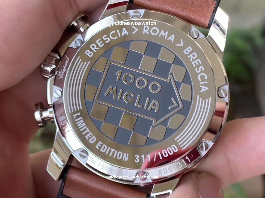 MILLE MIGLIA 168571 SS/RG V7F 1:1 BEST EDITION GRAY DIAL ON BROWN GUMMY STRAP A7750 back MILLE MIGLIA 168571 SS/RG V7F 1:1 BEST EDITION GRAY DIAL ON BROWN GUMMY STRAP A7750 back