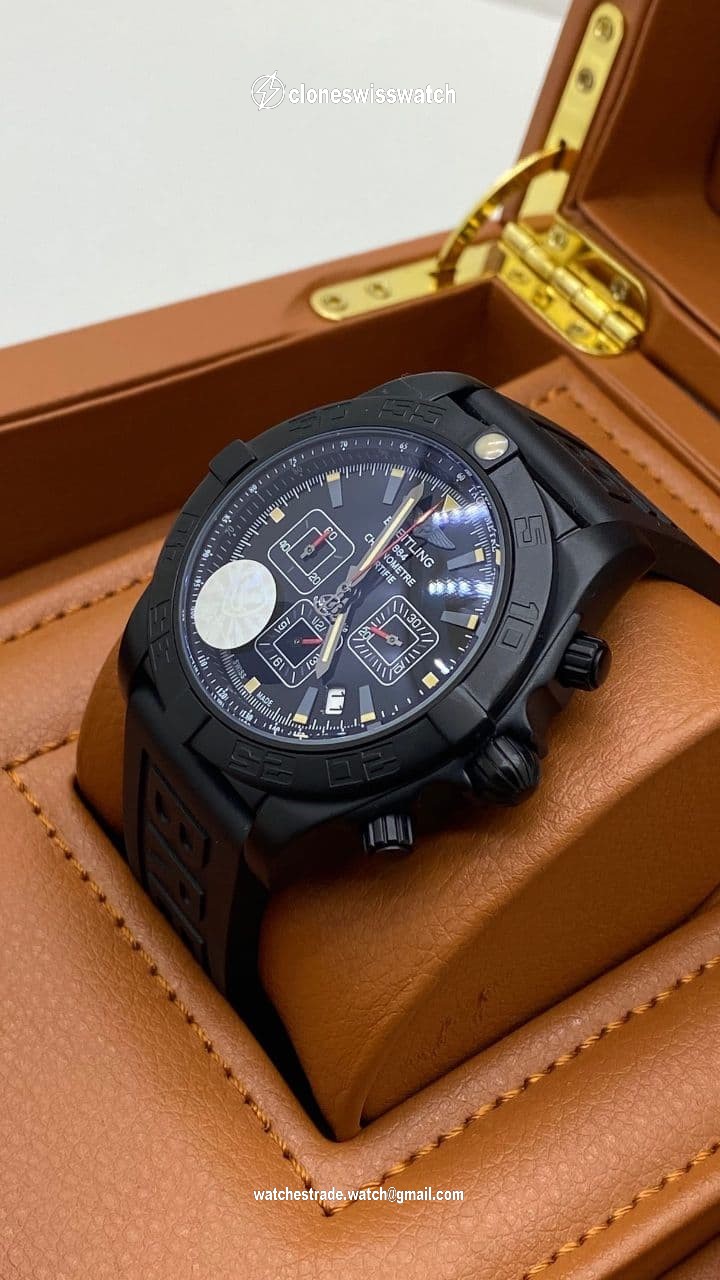 Breitling Chronomat Black Chrono High Version on Black Leather Strap back Breitling Chronomat Black Chrono High Version on Black Leather Strap back