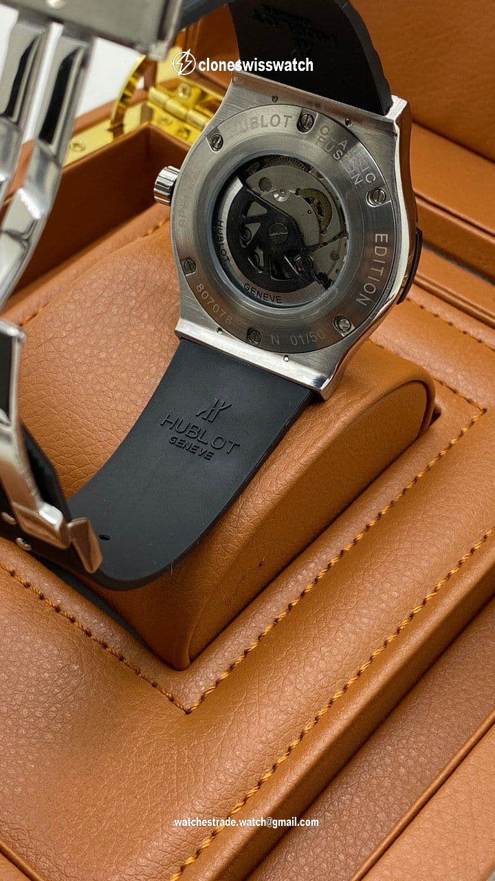 Hublot Big Bang Leather Strap Full Black Silver Case back Hublot Big Bang Leather Strap Full Black Silver Case back