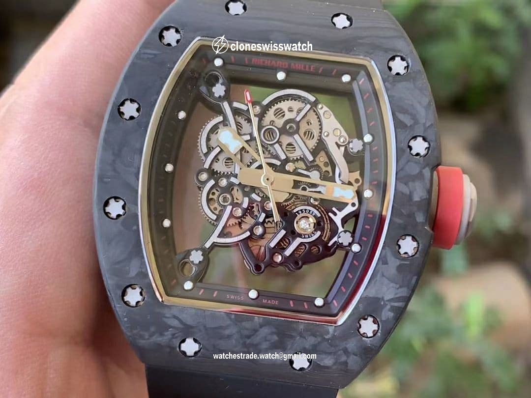 RM055 NTPT KVF Best Edition Skeleton Dial Gold on White Rubber Strap MIYOTA8215 V3 back RM055 NTPT KVF Best Edition Skeleton Dial Gold on White Rubber Strap MIYOTA8215 V3 back