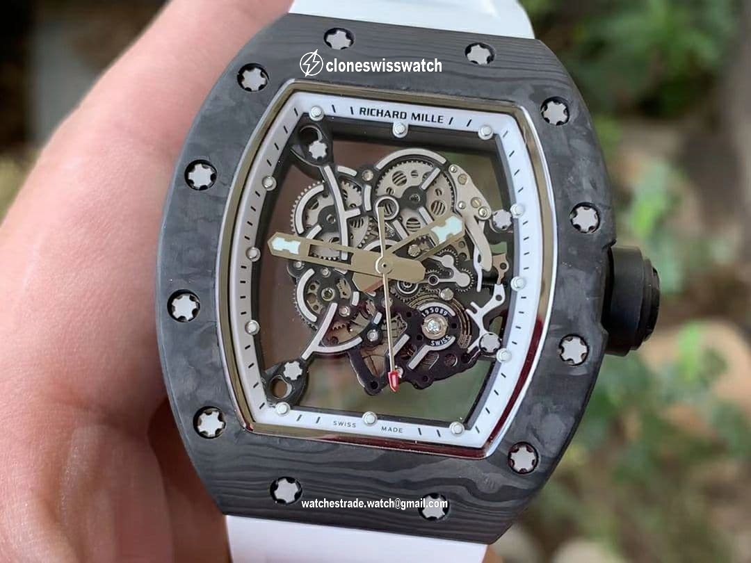 RM055 NTPT KVF Best Edition Skeleton Dial Black Crown on White Rubber Strap MIYOTA8215 V3 back RM055 NTPT KVF Best Edition Skeleton Dial Black Crown on White Rubber Strap MIYOTA8215 V3 back