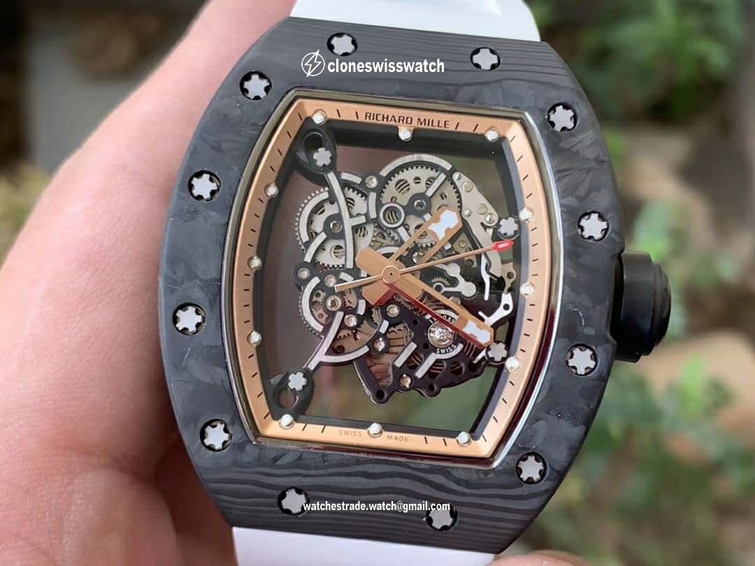 RM055 NTPT KVF Best Edition Skeleton Dial Gold on White Rubber Strap MIYOTA8215 V3 back RM055 NTPT KVF Best Edition Skeleton Dial Gold on White Rubber Strap MIYOTA8215 V3 back