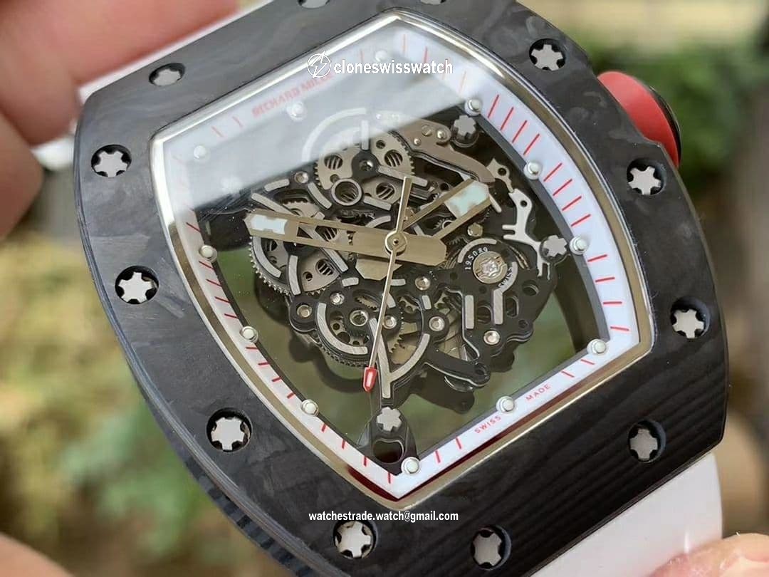 RM055 NTPT KVF Best Edition Skeleton Dial Red Crown on White Rubber Strap MIYOTA8215 V3 back RM055 NTPT KVF Best Edition Skeleton Dial Red Crown on White Rubber Strap MIYOTA8215 V3 back