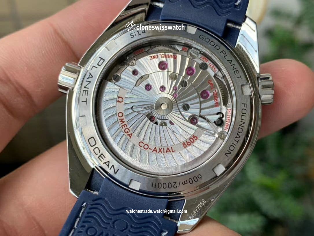 Planet Ocean 600M Co-Axial GMT 43.5mm VSF 1:1 Best Edition Blue Dial Blue Ceramic Bezel on Blue Rubber Strap A8605 Super Clone back Planet Ocean 600M Co-Axial GMT 43.5mm VSF 1:1 Best Edition Blue Dial Blue Ceramic Bezel on Blue Rubber Strap A8605 Super Clone back