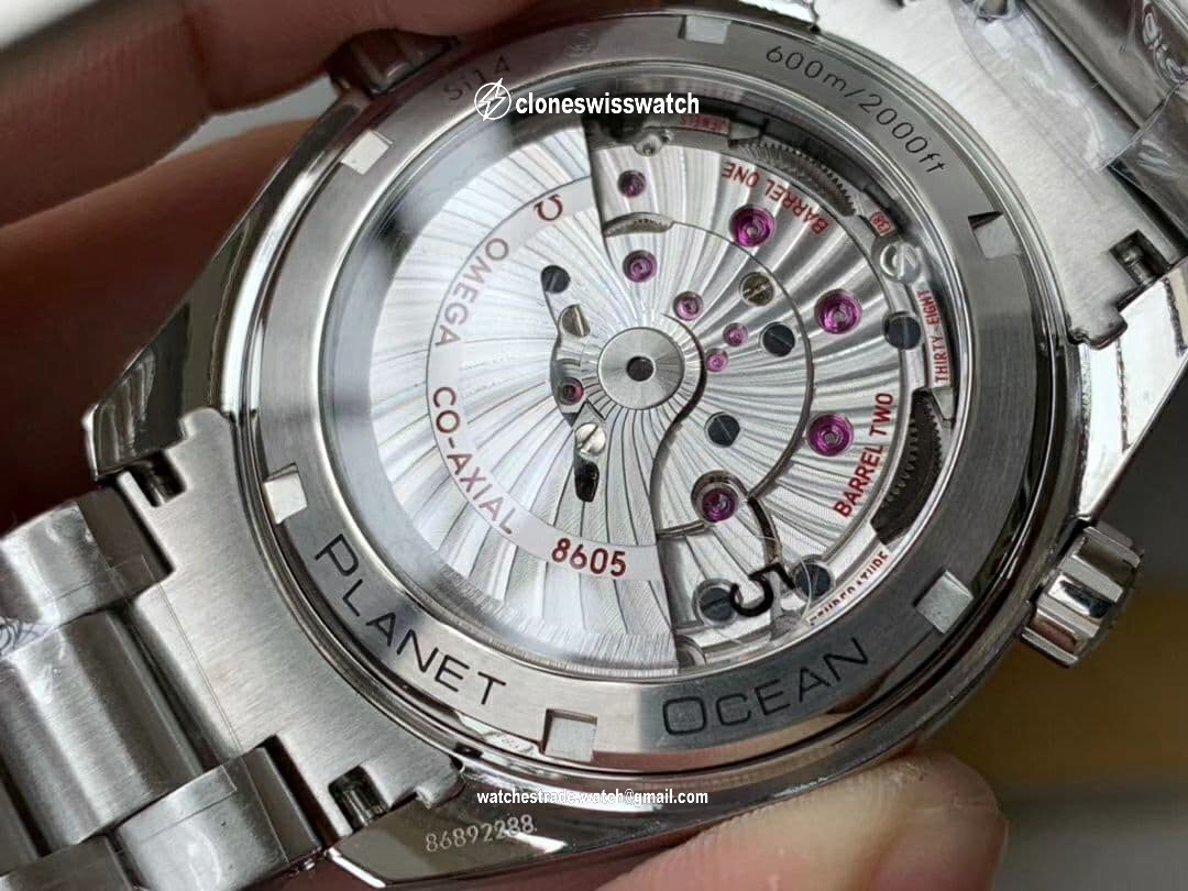 Planet Ocean 600M GMT 43.5mm VSF 1:1 Best Edition Blue Dial Blue Ceramic Bezel on SS Bracelet A8605 Super Clone back Planet Ocean 600M GMT 43.5mm VSF 1:1 Best Edition Blue Dial Blue Ceramic Bezel on SS Bracelet A8605 Super Clone back