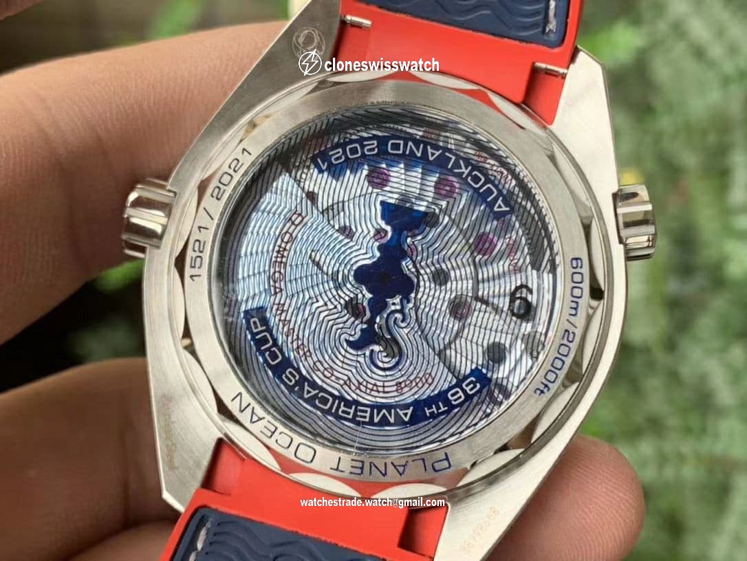 Planet Ocean 2021 America's Cup SS VSF 1:1 Best Edition White Dial on Blue Nylon Strap A8900 Super Clone back Planet Ocean 2021 America's Cup SS VSF 1:1 Best Edition White Dial on Blue Nylon Strap A8900 Super Clone back