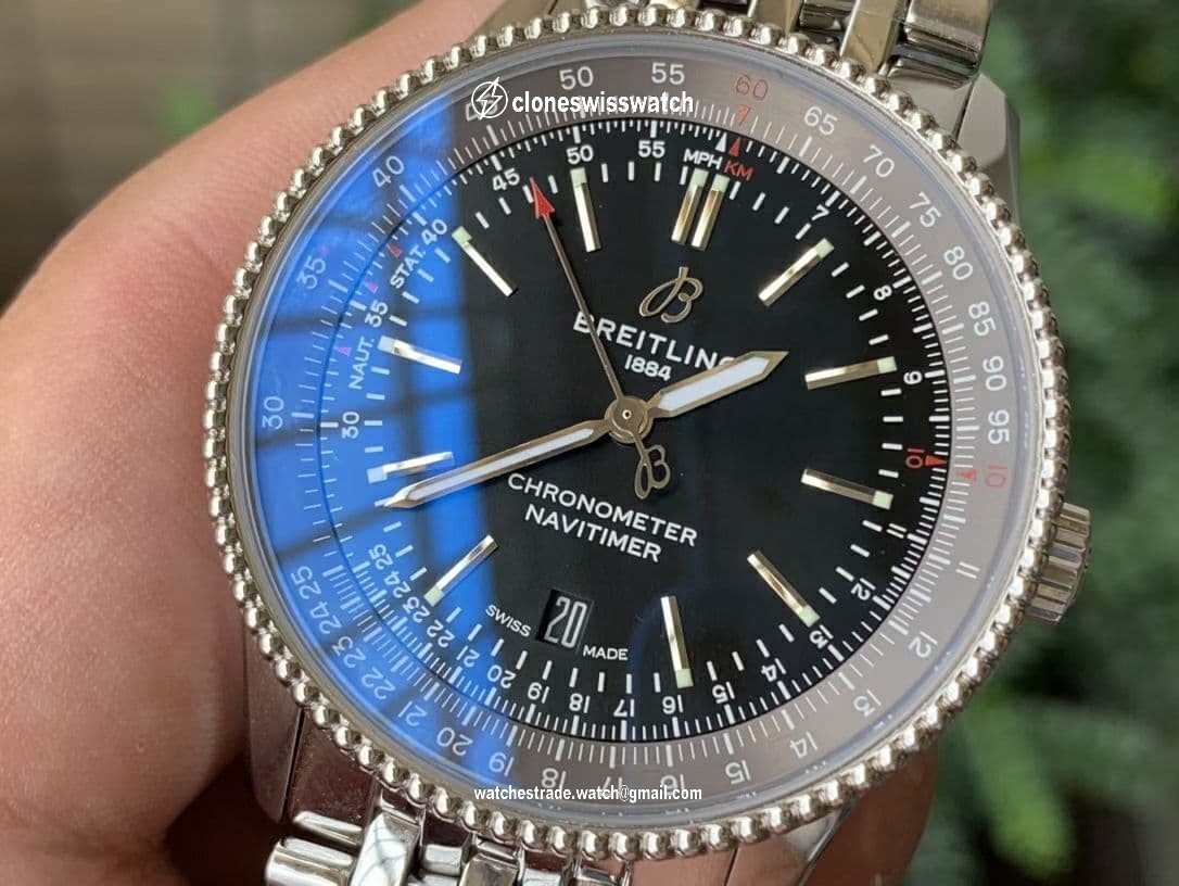 Navitimer 1 SS 38mm TF 1:1 Best Edition Black Bezel Black Dial on SS Bracelet A2824 back Navitimer 1 SS 38mm TF 1:1 Best Edition Black Bezel Black Dial on SS Bracelet A2824 back