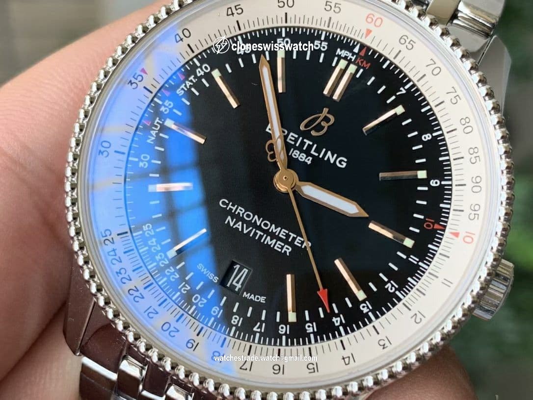 Navitimer 1 SS 38mm TF 1:1 Best Edition White Bezel Black Dial on SS Bracelet A2824 (Copy) back Navitimer 1 SS 38mm TF 1:1 Best Edition White Bezel Black Dial on SS Bracelet A2824 (Copy) back