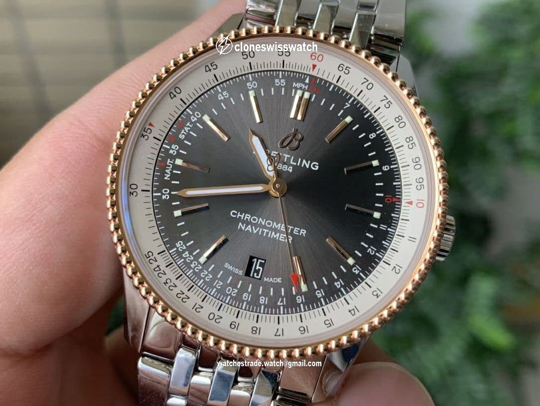 Navitimer 1 SS 38mm TF 1:1 Best Edition White Bezel Grey Dial on SS Bracelet A2824 back Navitimer 1 SS 38mm TF 1:1 Best Edition White Bezel Grey Dial on SS Bracelet A2824 back