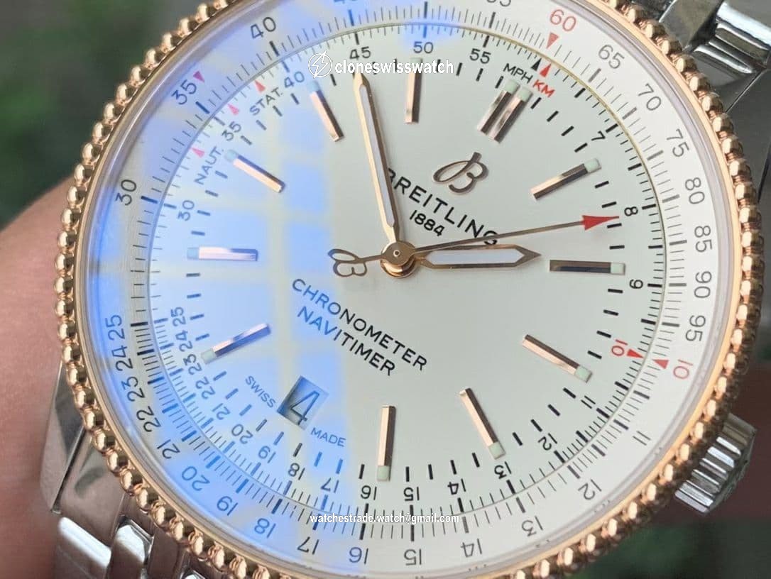 Navitimer 1 SS 38mm TF 1:1 Best Edition RG Bezel White Dial on SS Bracelet A2824 back Navitimer 1 SS 38mm TF 1:1 Best Edition RG Bezel White Dial on SS Bracelet A2824 back