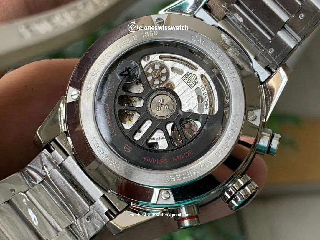 Calibre Heuer 01 Chrono SS XF 1:1 Best Edition Gray Dial on SS Bracelet Strap A1887 back Calibre Heuer 01 Chrono SS XF 1:1 Best Edition Gray Dial on SS Bracelet Strap A1887 back