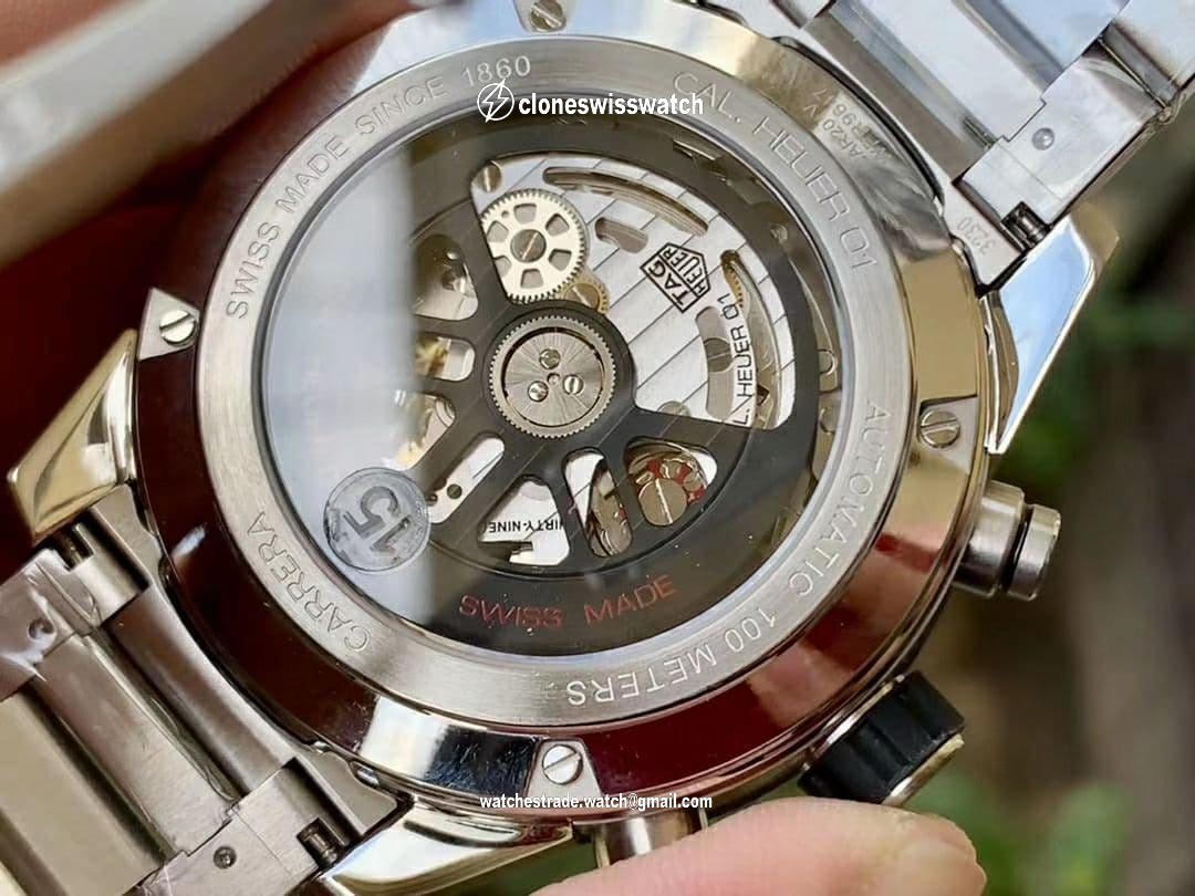 Calibre Heuer 01 Chrono 43mm Blue Ceramic SS XF 1:1 Best Edition Skeleton Dial on SS Bracelet A1887 back Calibre Heuer 01 Chrono 43mm Blue Ceramic SS XF 1:1 Best Edition Skeleton Dial on SS Bracelet A1887 back