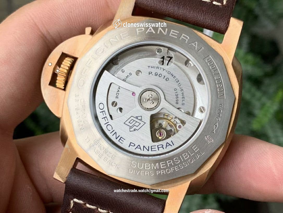PAM968 V Bronzo VSF 1:1 Best Edition Brown Ceramic Bezel and Dial on Brown Calfskin Strap P.9010 Clone back PAM968 V Bronzo VSF 1:1 Best Edition Brown Ceramic Bezel and Dial on Brown Calfskin Strap P.9010 Clone back