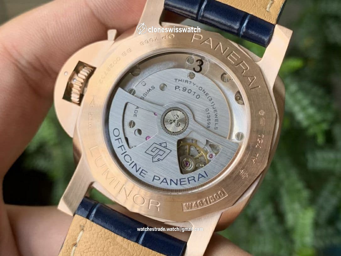 PAM1112 V GMT RG VSF 1:1 Best Edition Blue Dial on Blue Leather Strap P.9010 Super Clone back PAM1112 V GMT RG VSF 1:1 Best Edition Blue Dial on Blue Leather Strap P.9010 Super Clone back