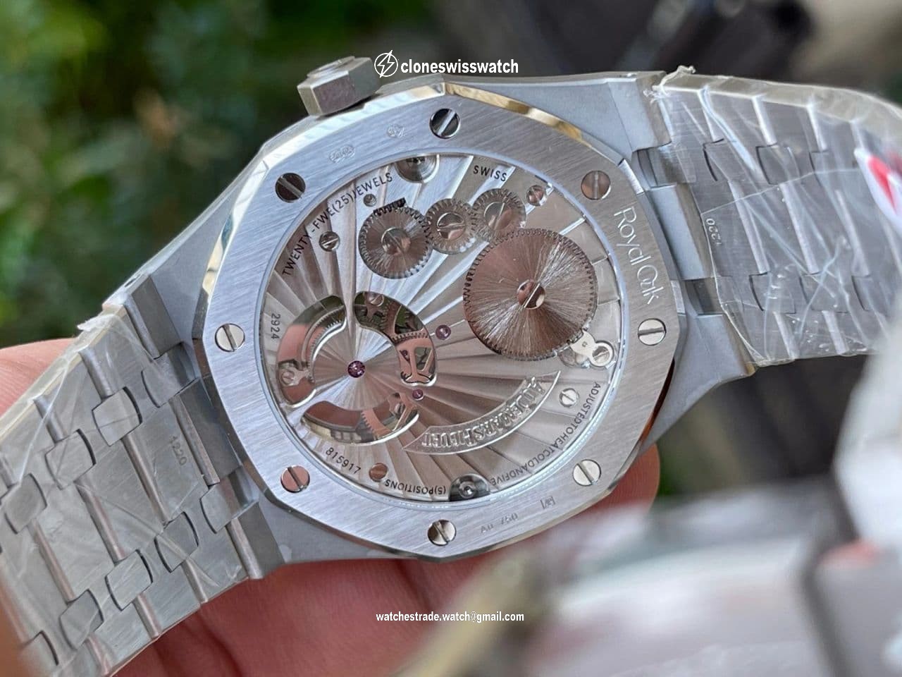 Royal Oak PVD Tourbillon R8F v2 Best Edition SS Sunburst Tapisserie Purple Dial on PVD Bracelet (Copy) back Royal Oak PVD Tourbillon R8F v2 Best Edition SS Sunburst Tapisserie Purple Dial on PVD Bracelet (Copy) back