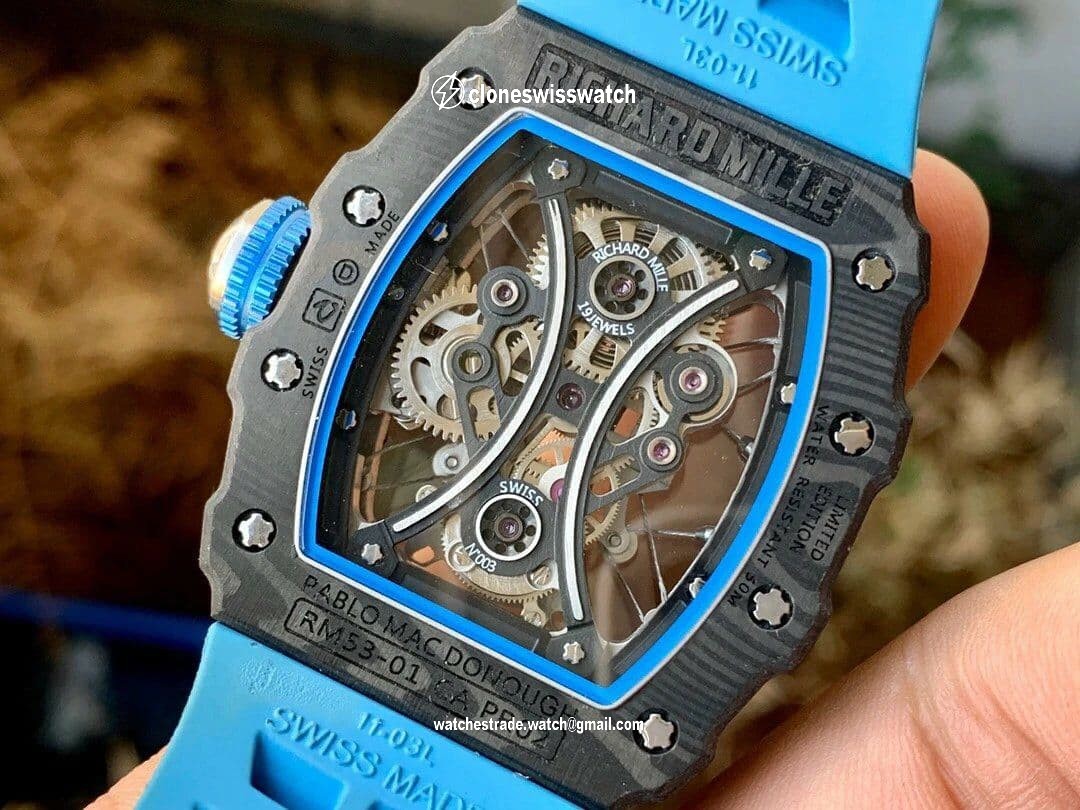RM 53-01 Real Tourbillon Pablo Mac Donough V9F Best Edition on Blue Rubber Strap back RM 53-01 Real Tourbillon Pablo Mac Donough V9F Best Edition on Blue Rubber Strap back