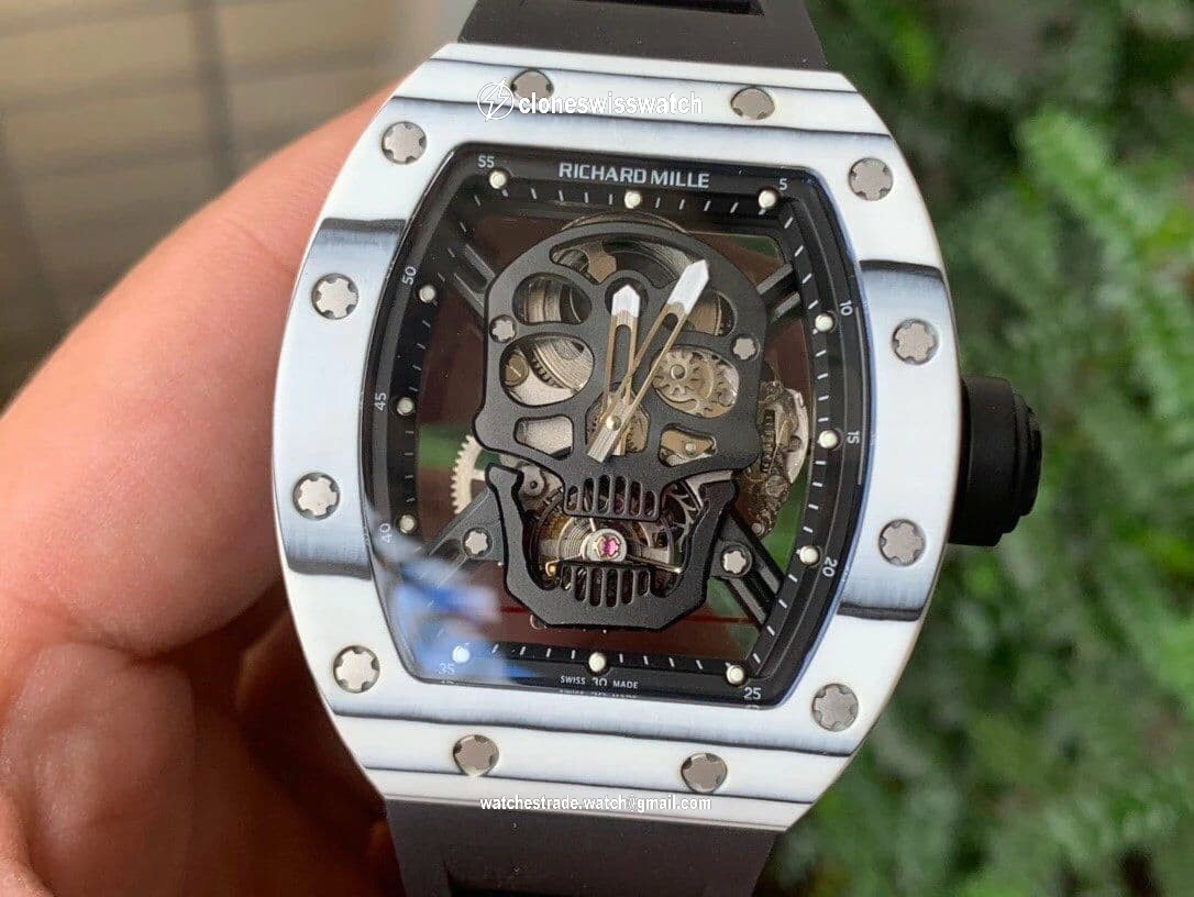 RM052-01 Tourbillon PVD White Bezel JBF Best Edition Skeleton Dial on Black Rubber Strap back RM052-01 Tourbillon PVD White Bezel JBF Best Edition Skeleton Dial on Black Rubber Strap back