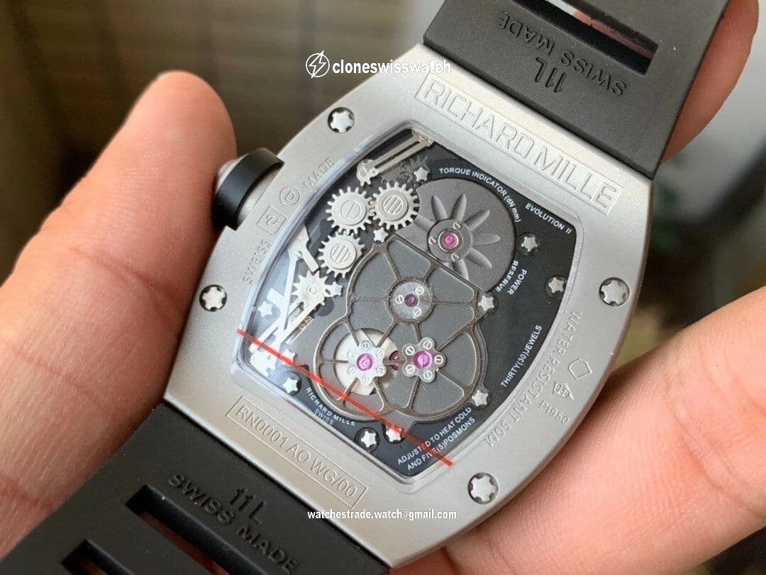 RM001 Tourbillon Brushed SS JBF Best Edition Black Dial on Black Leather Strap back RM001 Tourbillon Brushed SS JBF Best Edition Black Dial on Black Leather Strap back