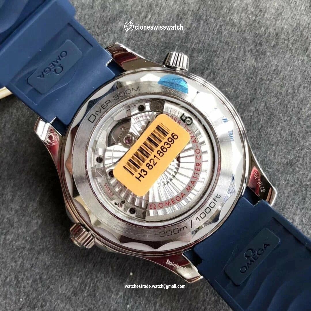 Seamaster Diver 300M SS/YW VSF 1:1 Best Edition YG Bezel Grey Dial on Blue Rubber Strap A8800 back Seamaster Diver 300M SS/YW VSF 1:1 Best Edition YG Bezel Grey Dial on Blue Rubber Strap A8800 back