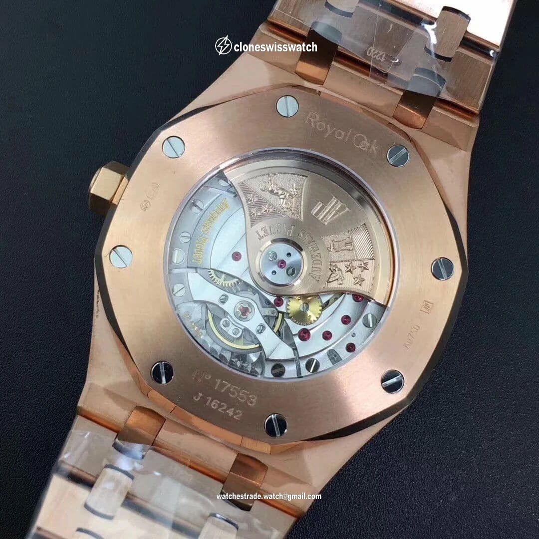Royal Oak 41mm 15400 YG JF 1:1 Best Edition White Textured Dial on RG Bracelet A3120 V5 back Royal Oak 41mm 15400 YG JF 1:1 Best Edition White Textured Dial on RG Bracelet A3120 V5 back