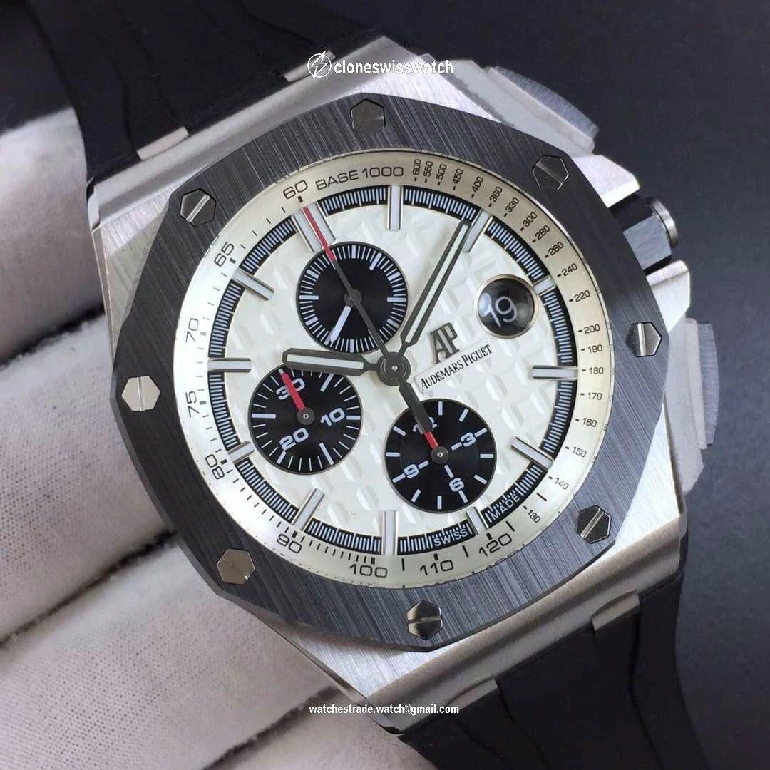 Royal Oak Offshore 44mm SS Updated Black Ceramic Bezel JF 1:1 Best Edition on Rubber Strap A3126 V2 w/ Cyclops and DW Mod back Royal Oak Offshore 44mm SS Updated Black Ceramic Bezel JF 1:1 Best Edition on Rubber Strap A3126 V2 w/ Cyclops and DW Mod back
