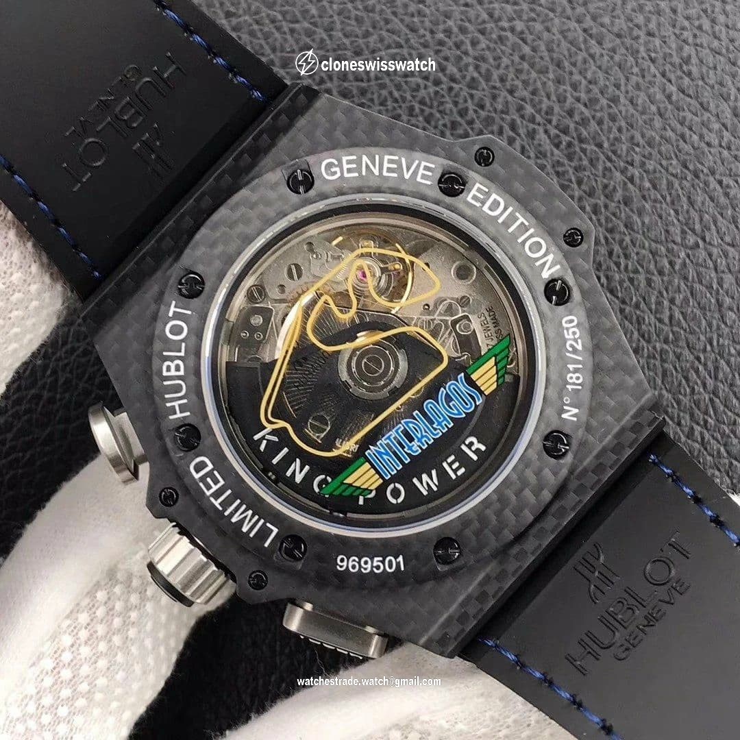 Big Bang Ferrari F1 Carbon Fiber V6F Limited Edition Black/Blue Dial on Black Leather Strap HUB4100 back Big Bang Ferrari F1 Carbon Fiber V6F Limited Edition Black/Blue Dial on Black Leather Strap HUB4100 back