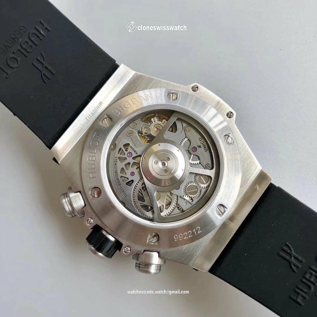 Big Bang Unico Diamond HBF 1:1 Best Edition White Skeleton Dial Rainbow Bezel on Black Rubber Strap A1242 back Big Bang Unico Diamond HBF 1:1 Best Edition White Skeleton Dial Rainbow Bezel on Black Rubber Strap A1242 back