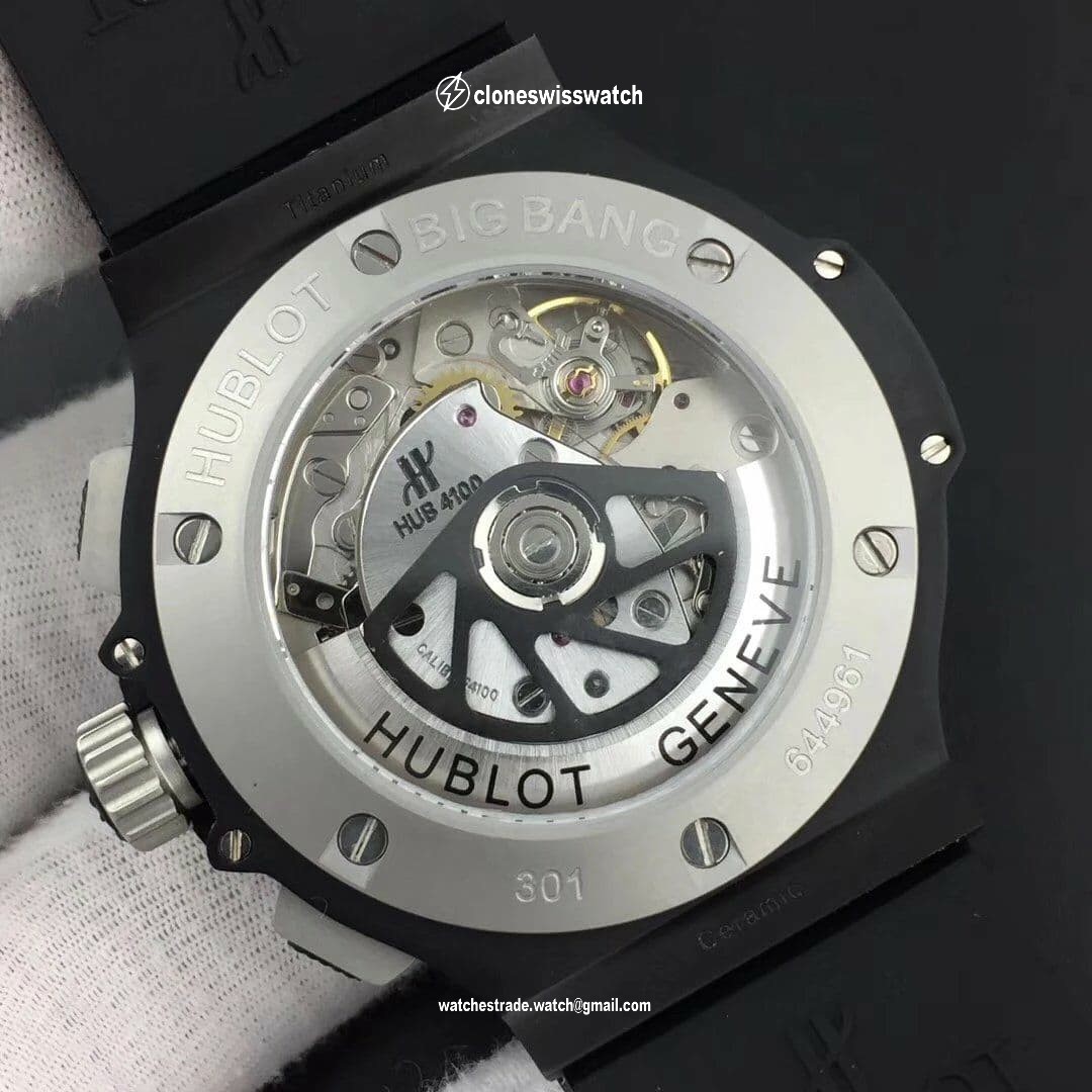 Big Bang 44mm Full Ceramic Gray Dial on Black Gummy Strap HUB4104 back Big Bang 44mm Full Ceramic Gray Dial on Black Gummy Strap HUB4104 back
